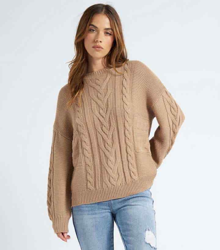 Cable Knit Crew Neck Tee - winter outfit ideas